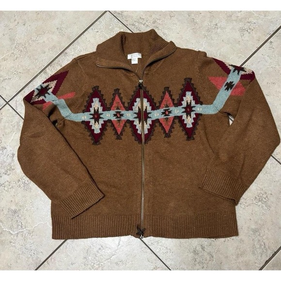 Christopher & Banks Sweaters - Vintage Christopher & Banks western zip up cardigan size XL